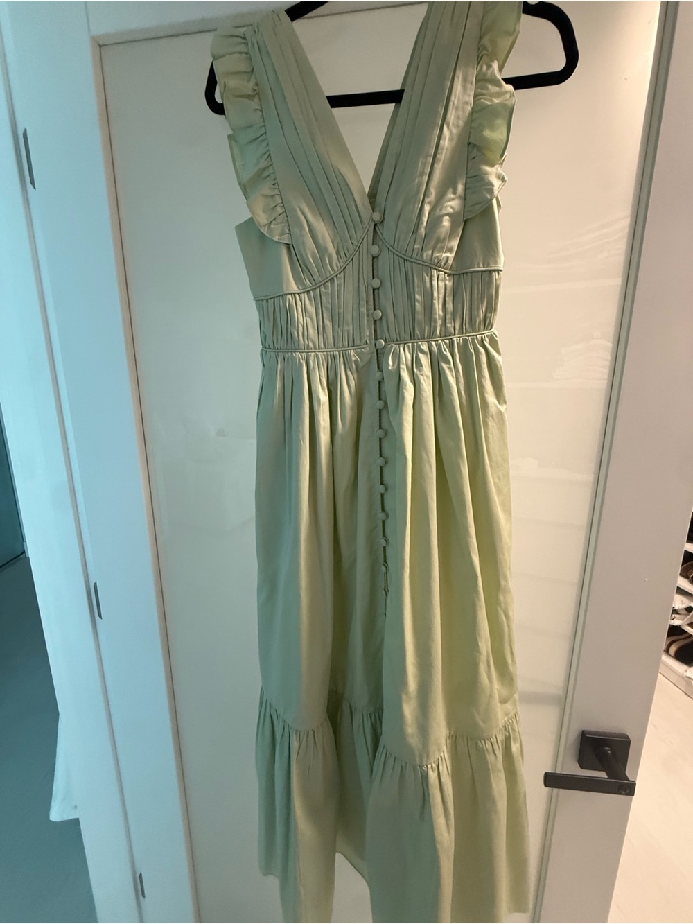 Self-Portrait Pale Sage Button-Front Ruffled Maxi Dress